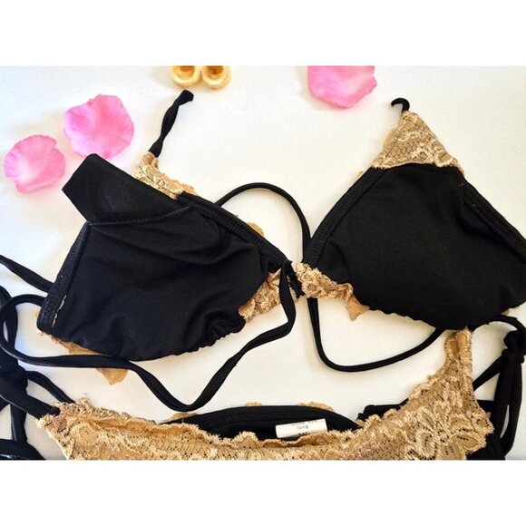 Beach Joy Bikini – Black with Pink Lace –Size Med –Triangle Top & Scrunch Bottom - Picture 4 of 6